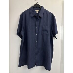 MERONA Men's Size XXL Linen Short Sleeve Shirt Navy‎ Blue